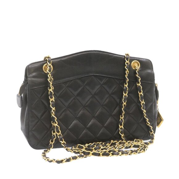CHANEL Lamb Skin Matelasse Chain Shoulder Bag Black CC Auth am1201gA - Picture 1 of 16